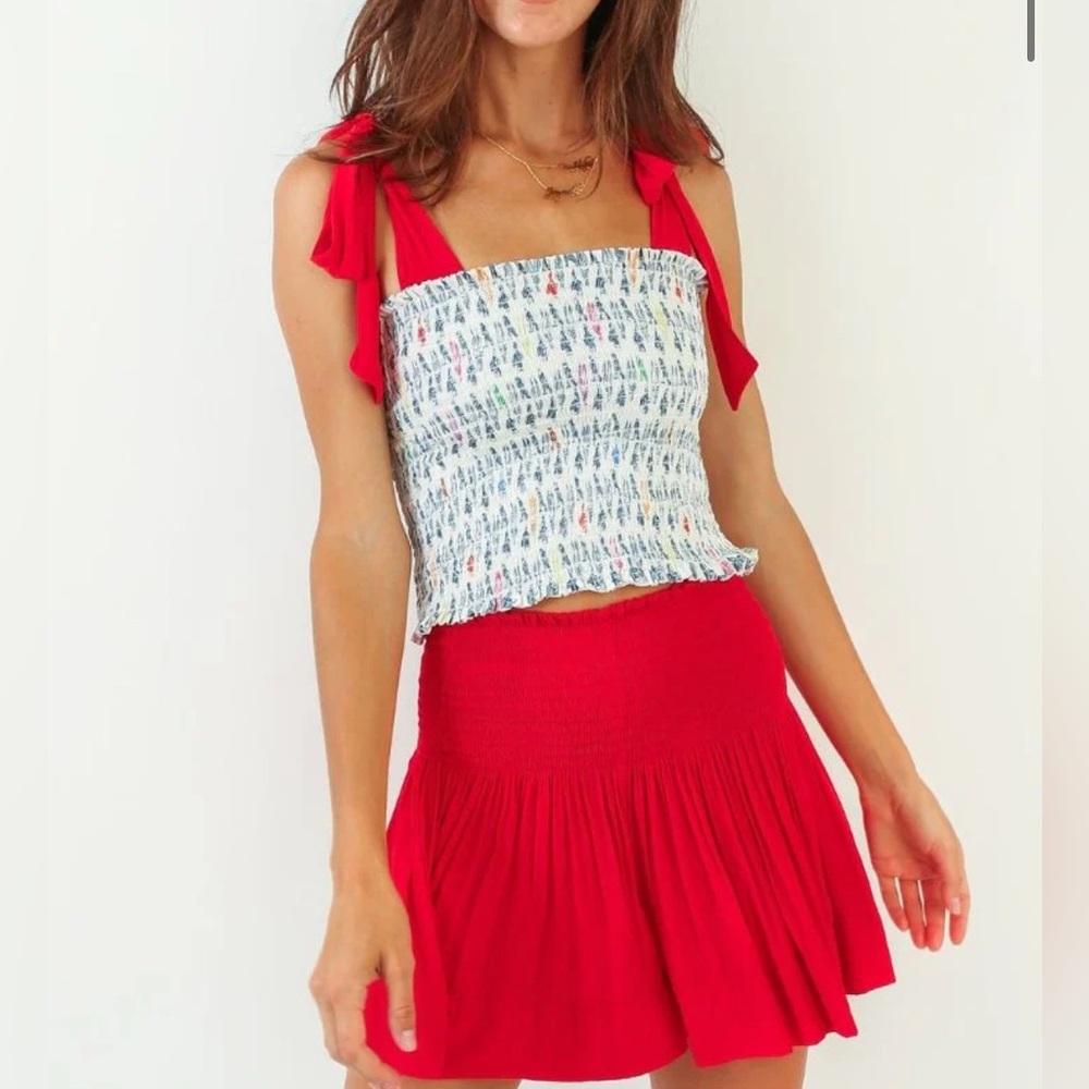 Red and White Smocked Top